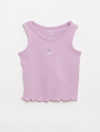 Ribstof top met golvende zoom