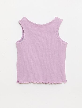 Ribstof top met golvende zoom