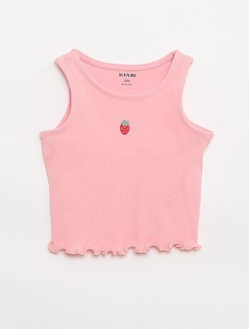 Ribstof top met golvende zoom