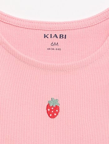 Ribstof top met golvende zoom