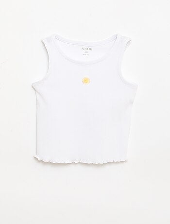 Ribstof top met golvende zoom