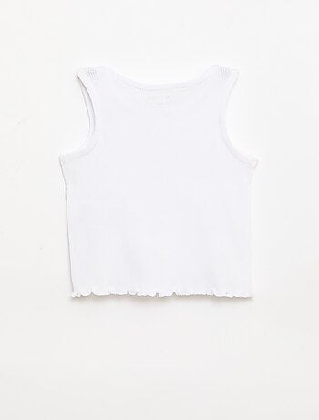 Ribstof top met golvende zoom