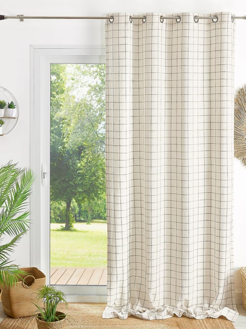 Rideau 100% coton à carreaux beige lourmarin - Kiabi