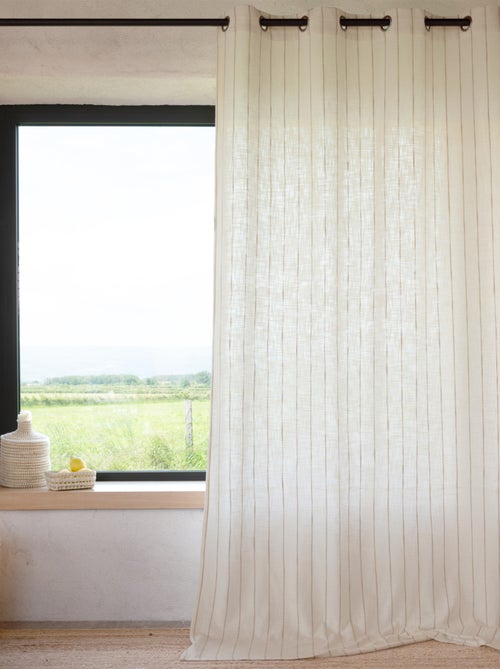 Rideau 100% coton à rayures beige lourmarin - Kiabi