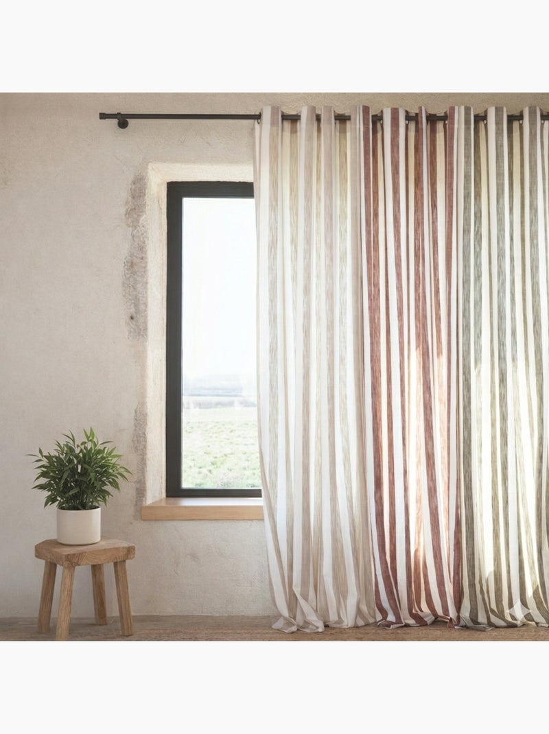 Rideau 100% coton larges rayures lourmarin Beige - Kiabi