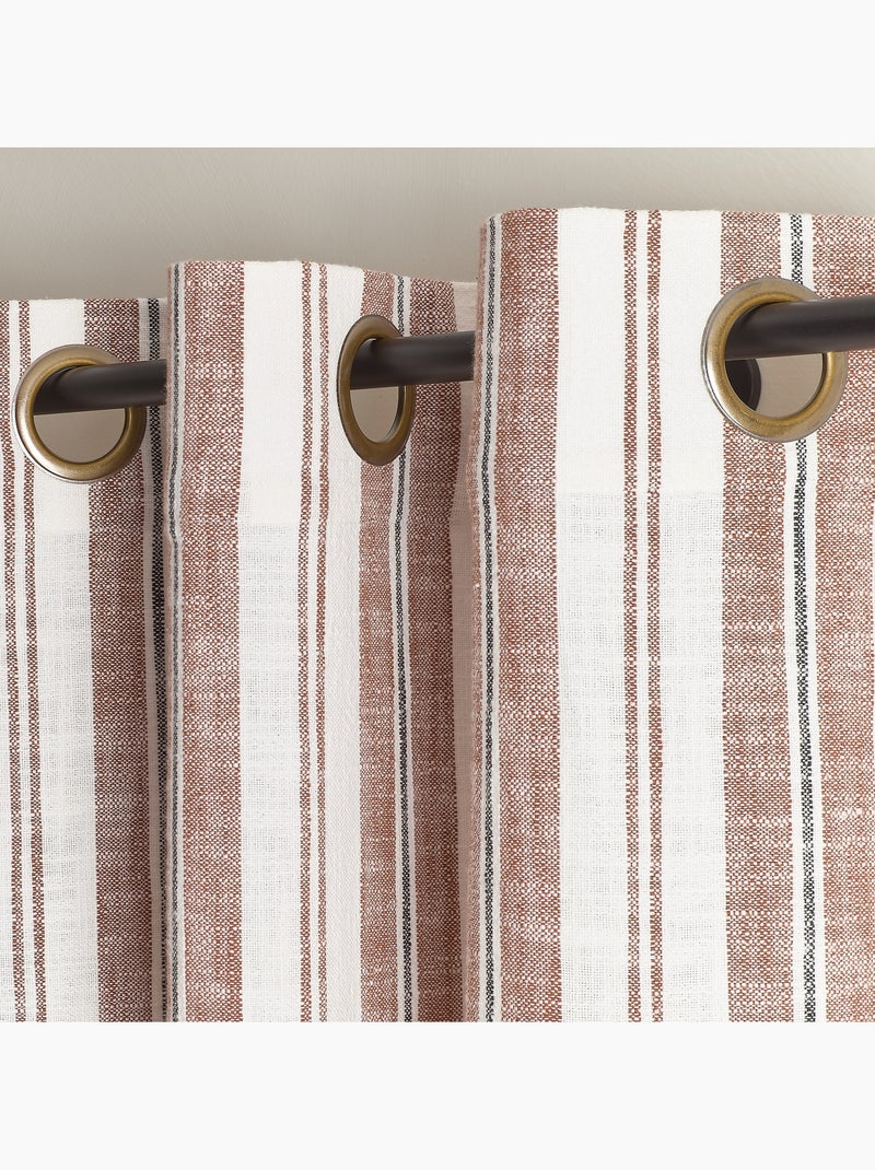 Rideau 100% coton rayures tapissier lourmarin Terracotta - Kiabi