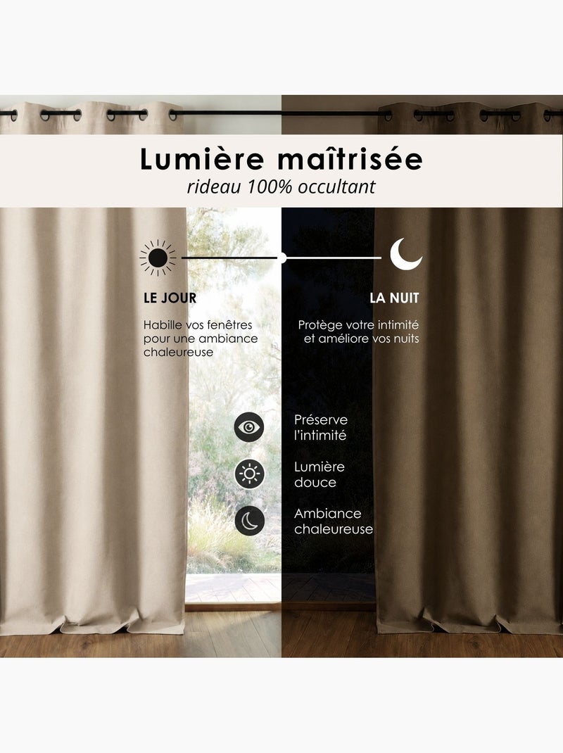 Rideau 100% occultant double face galon fronceur midnight Ivoire - Kiabi