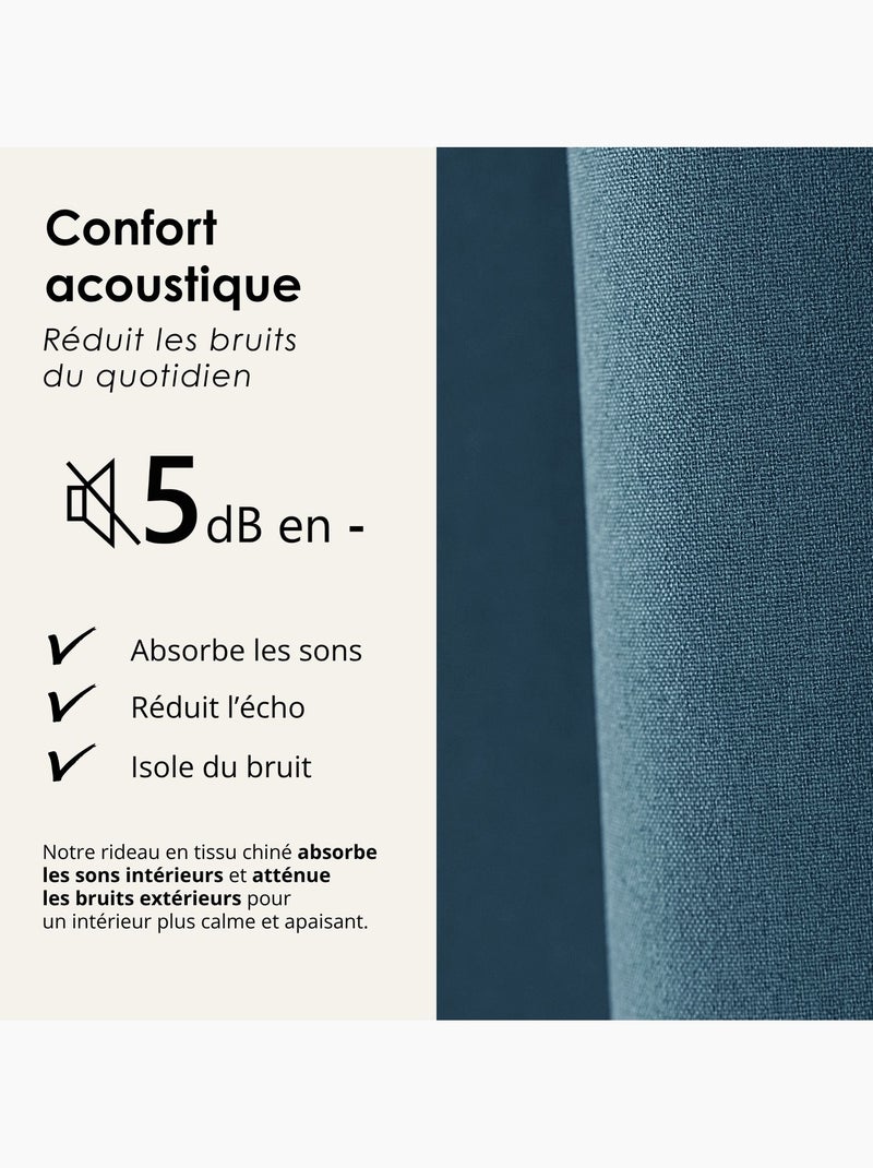 Rideau 100% occultant thermique phonique chiné midnight Bleu pétrole - Kiabi