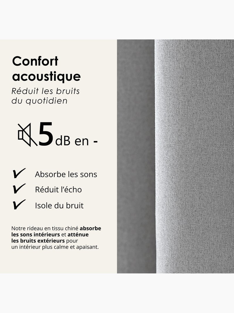 Rideau 100% occultant thermique phonique chiné midnight Gris clair - Kiabi