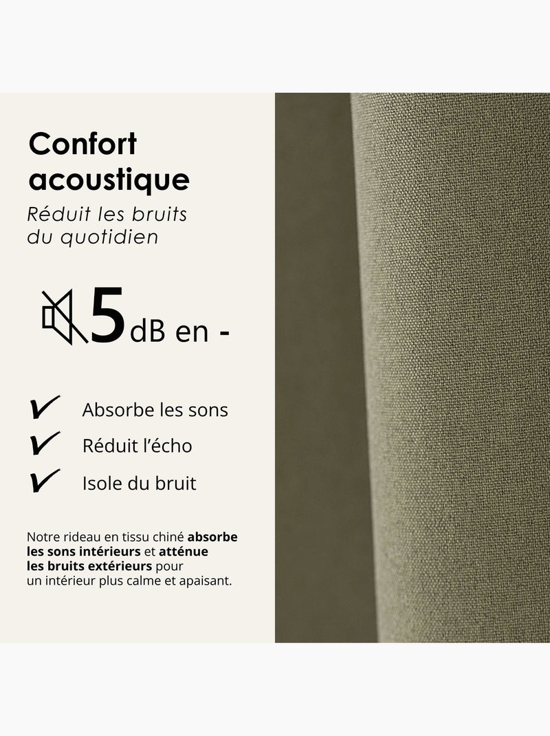 Rideau 100% occultant thermique phonique chiné midnight Kaki - Kiabi