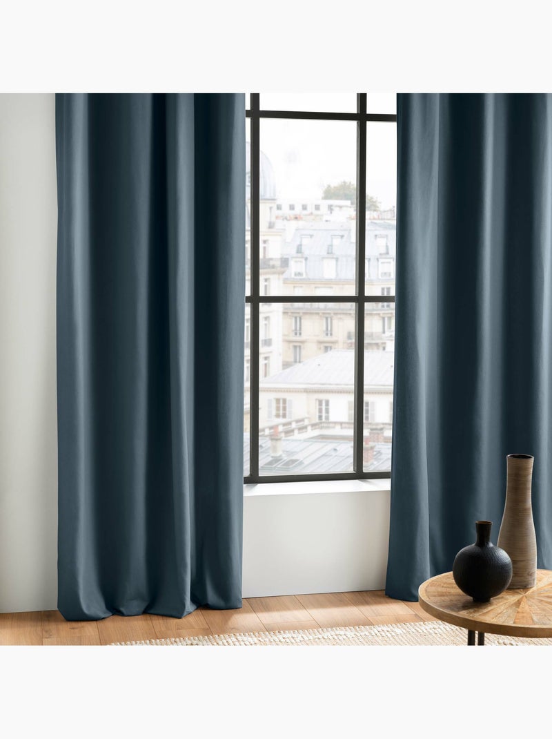 Rideau à œillets 100 % coton panama Bleu foncé - Kiabi