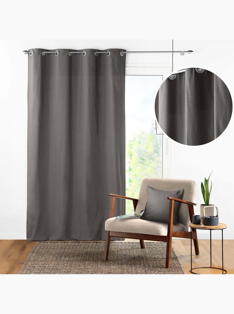 Rideau à œillets 100 % coton panama Taupe - Kiabi