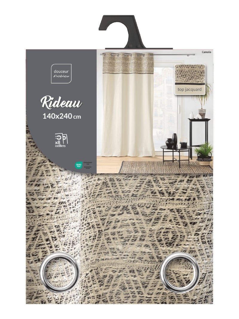 Rideau à Oeillets Camalia Top Jacquard Bois naturel - Kiabi