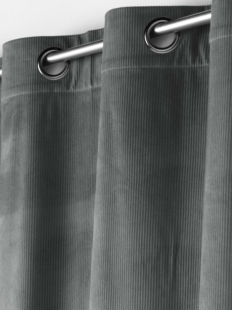 Rideau à œillets casual sauge velours côtelé uni gris anthracite - Kiabi