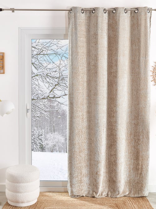 Rideau à oeillets chenille  - effet peluche - Kiabi