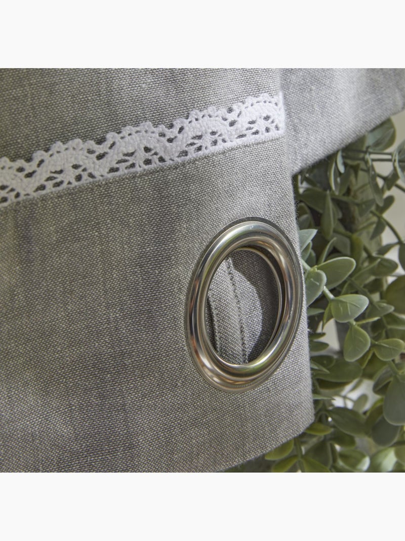 Rideau à oeillets coton uni CHARME Gris - Kiabi