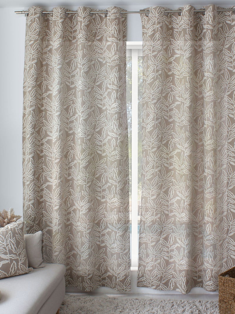 Rideau à oeillets en coton recyclé Chambray Bois naturel - Kiabi