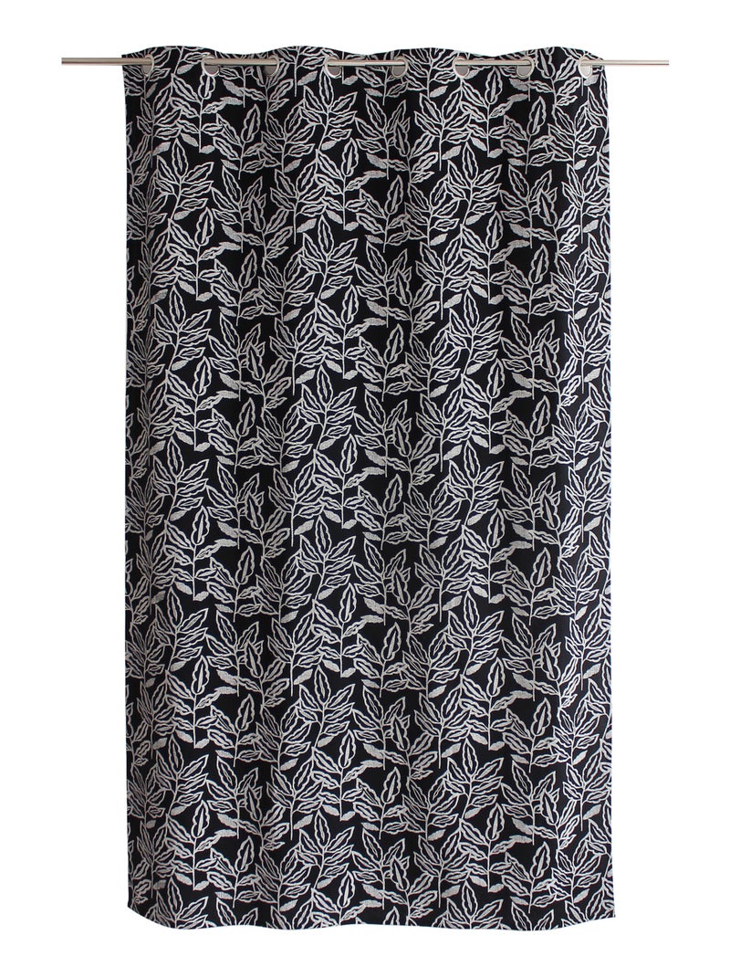 Rideau à oeillets en coton recyclé Chambray Noir - Kiabi