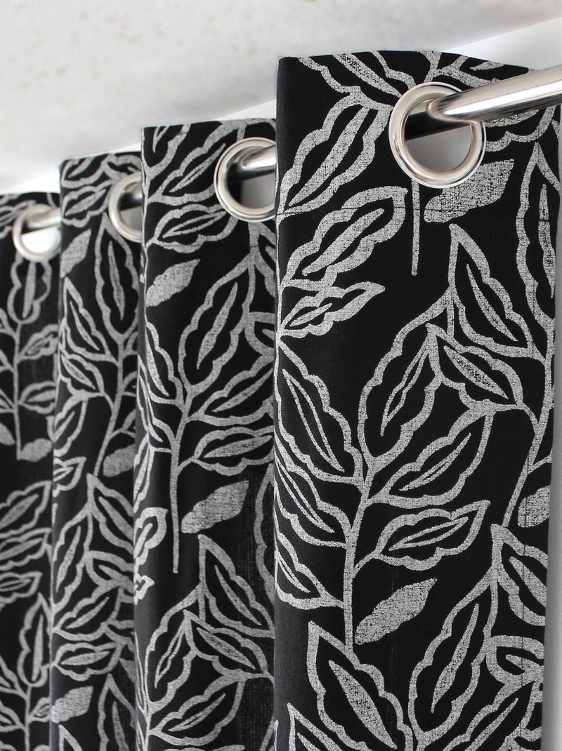 Rideau à oeillets en coton recyclé Chambray Noir - Kiabi