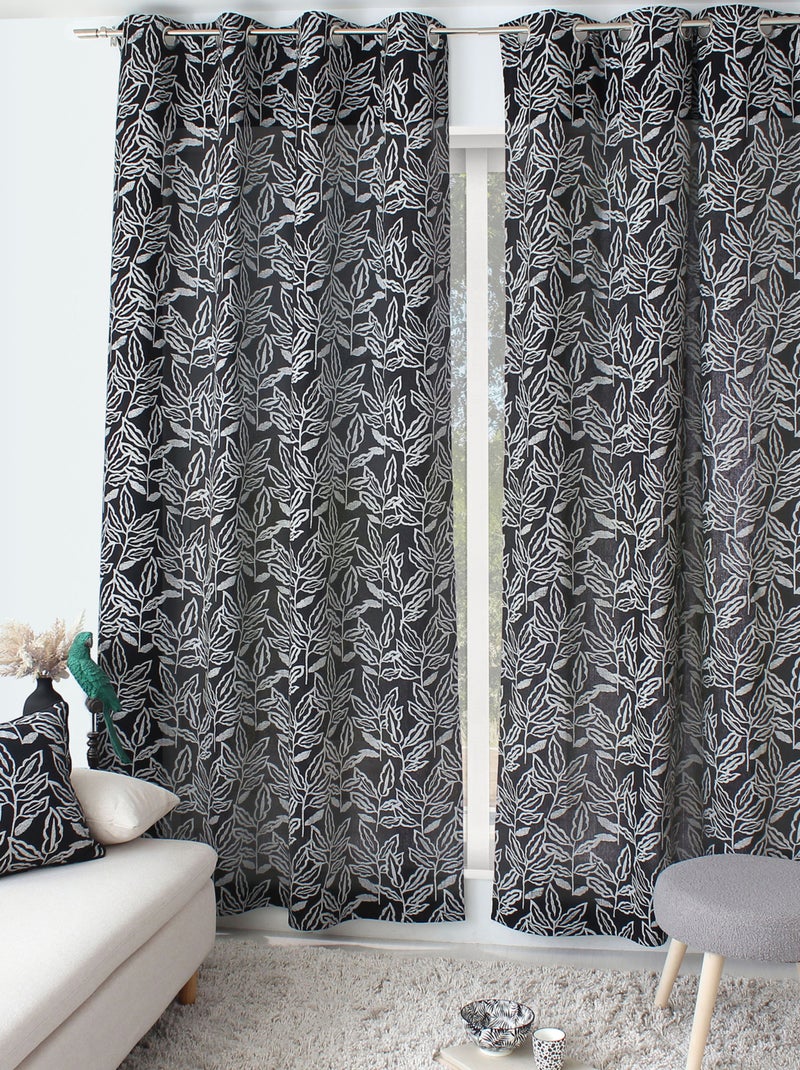 Rideau à oeillets en coton recyclé Chambray Noir - Kiabi