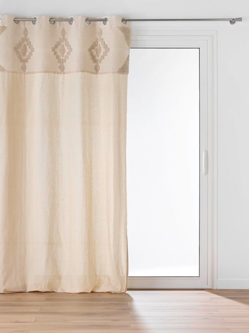 Rideau à œillets en poly-coton avec bande décorative - Kiabi