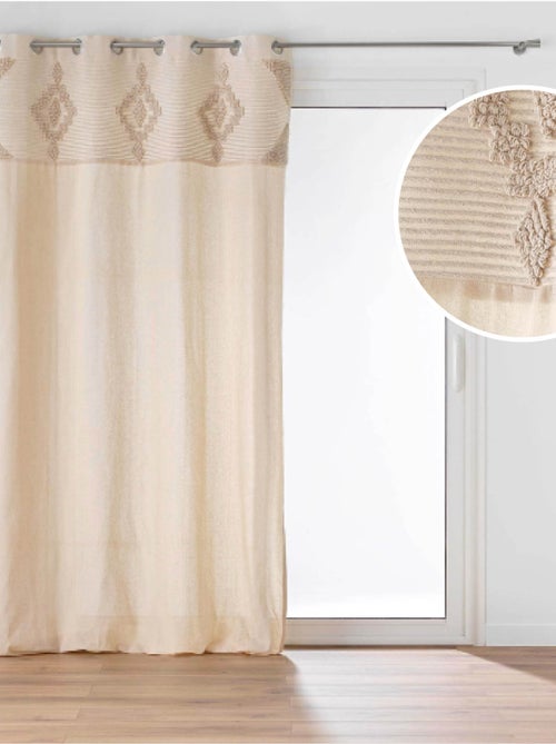 Rideau à œillets en poly-coton avec bande décorative - Kiabi