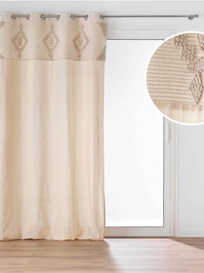 Rideau à œillets en poly-coton avec bande décorative Bois naturel - Kiabi