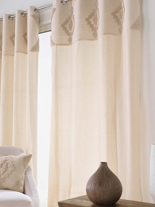 Rideau à œillets en poly-coton avec bande décorative - Kiabi