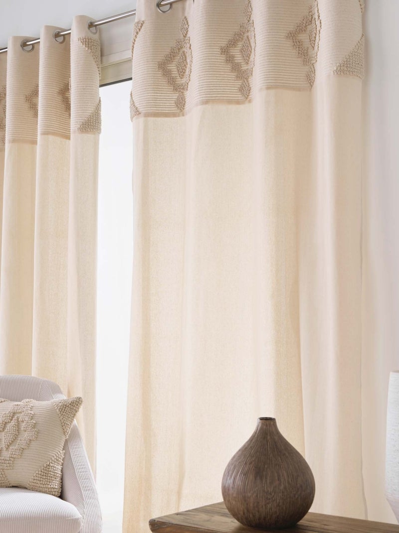 Rideau à œillets en poly-coton avec bande décorative Bois naturel - Kiabi