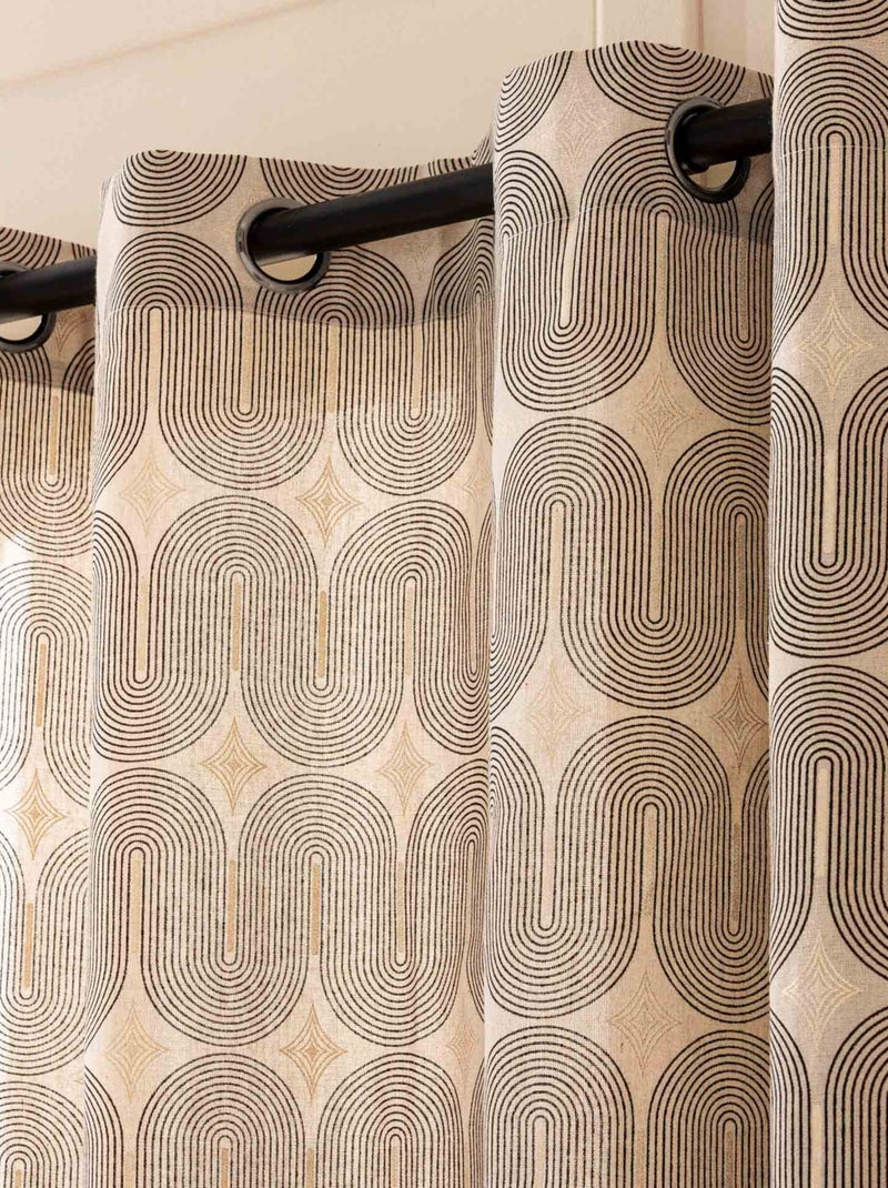 Rideau à œillets en polycoton avec motif métallisé Noir - Kiabi