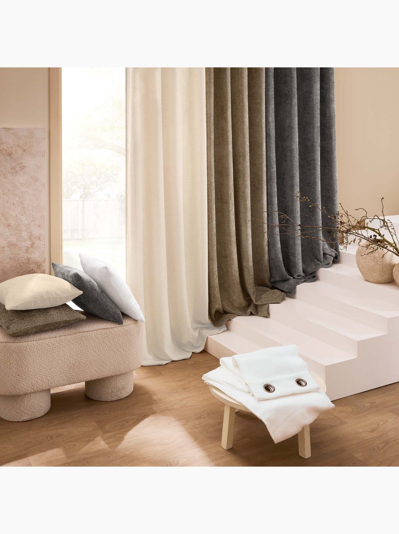 Rideau à œillets en velours chenille Beige sable - Kiabi