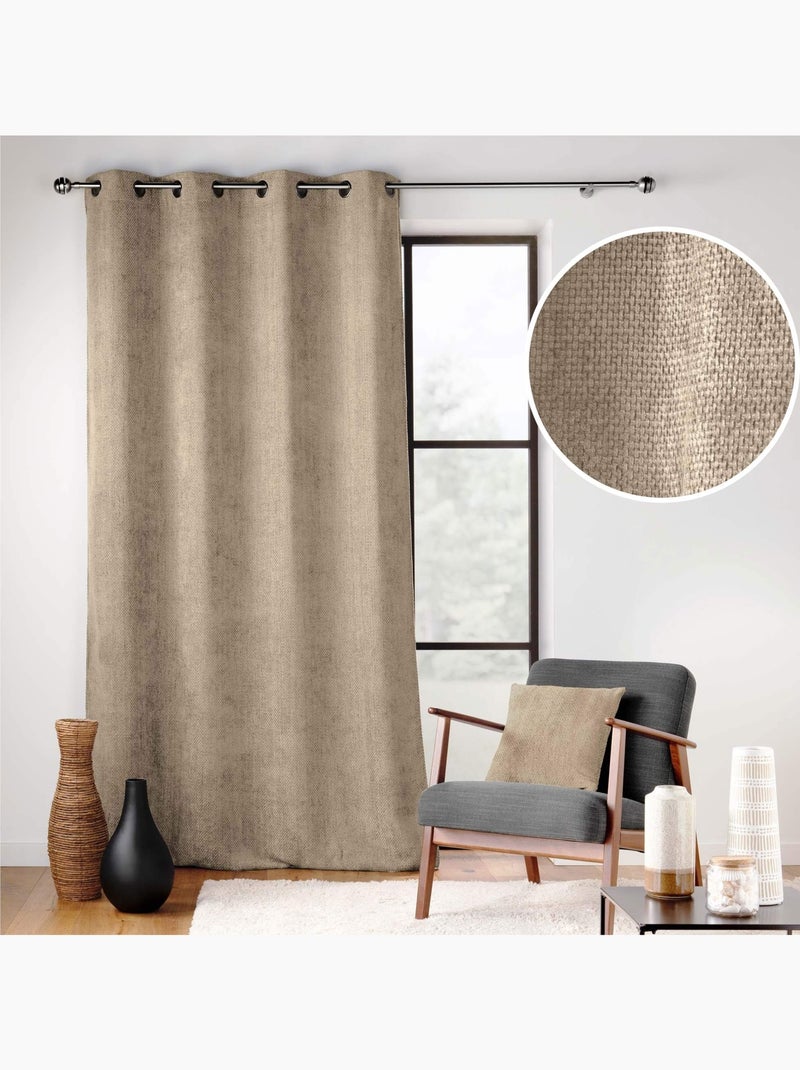 Rideau à œillets en velours chenille Beige sable - Kiabi