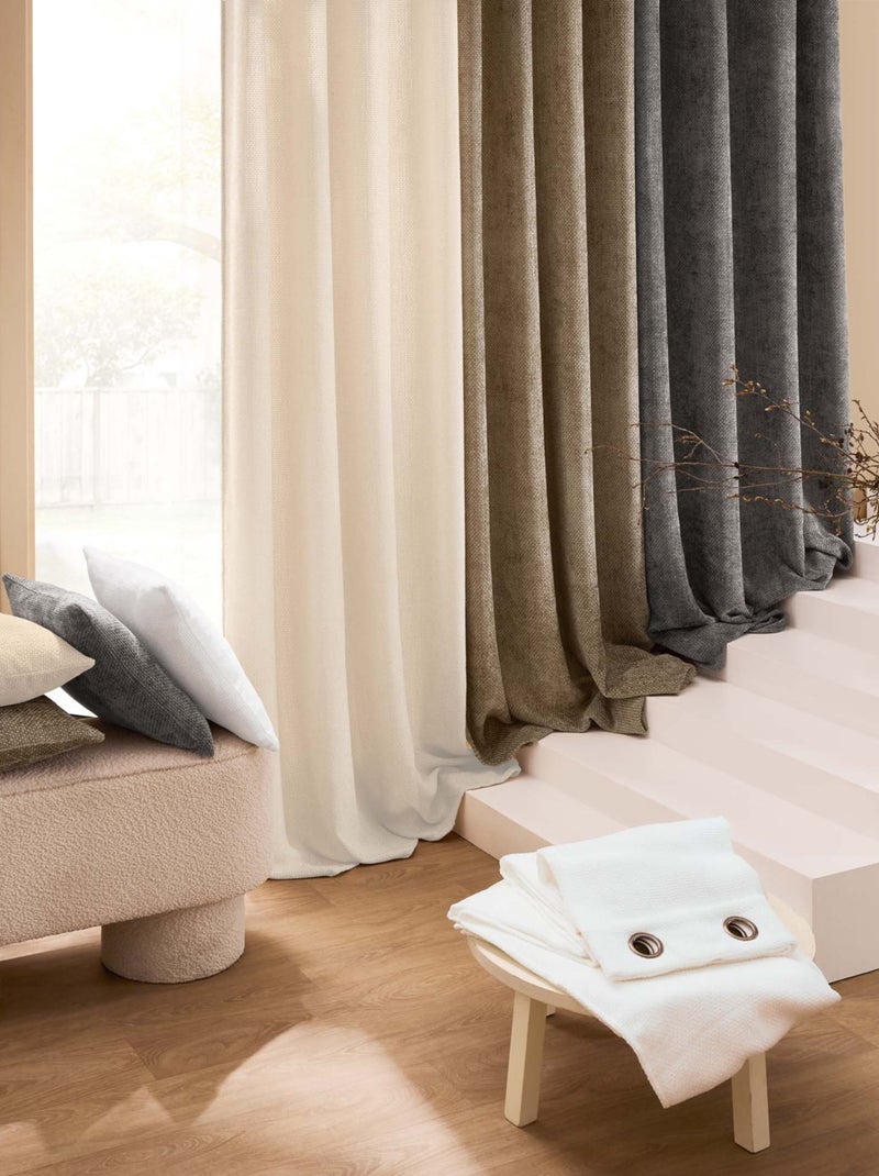Rideau à œillets en velours chenille Blanc - Kiabi
