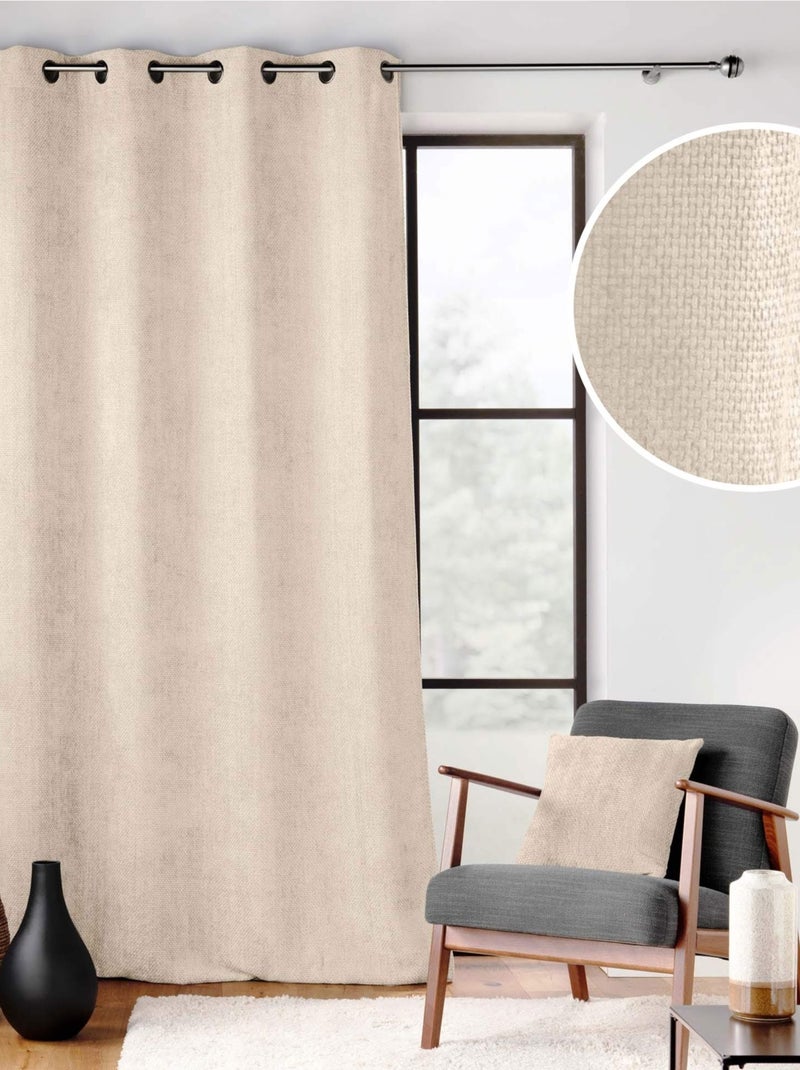 Rideau à œillets en velours chenille Bois naturel - Kiabi