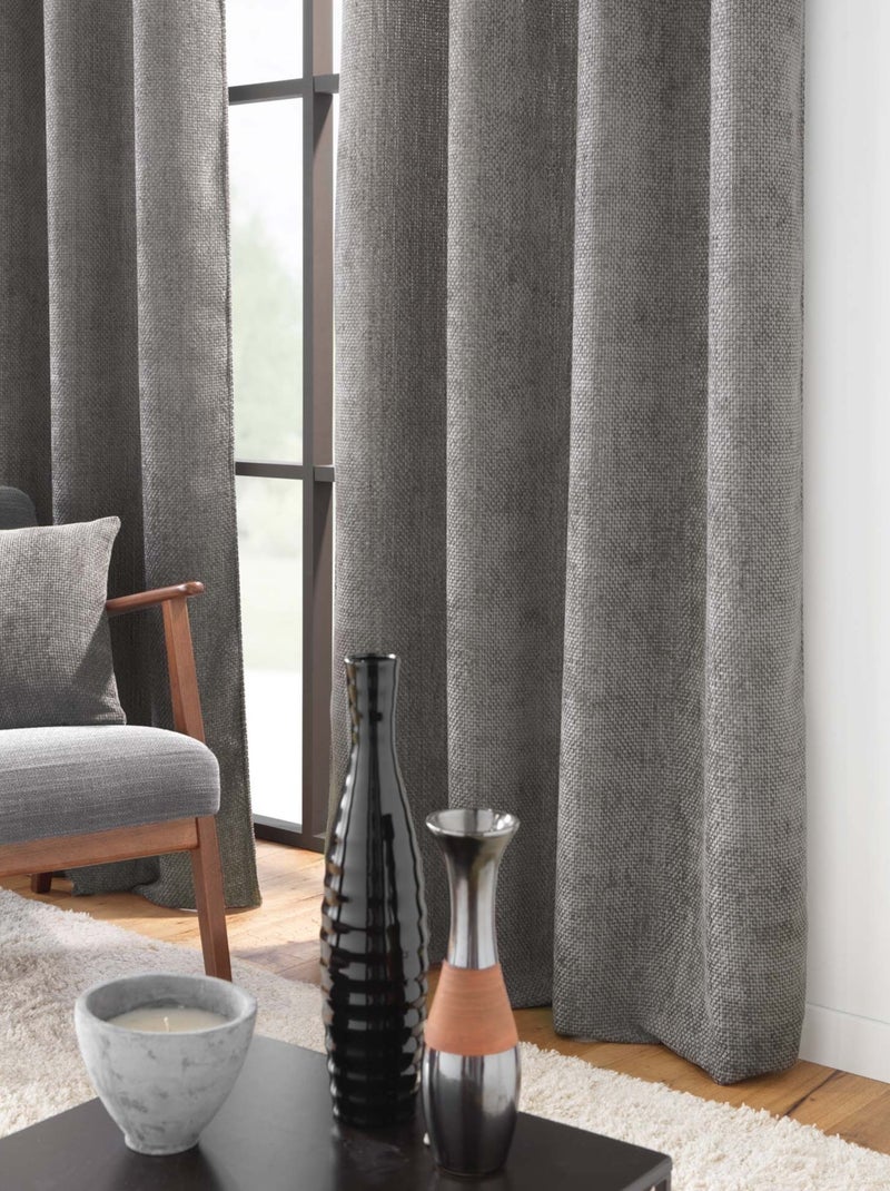 Rideau à œillets en velours chenille gris anthracite - Kiabi