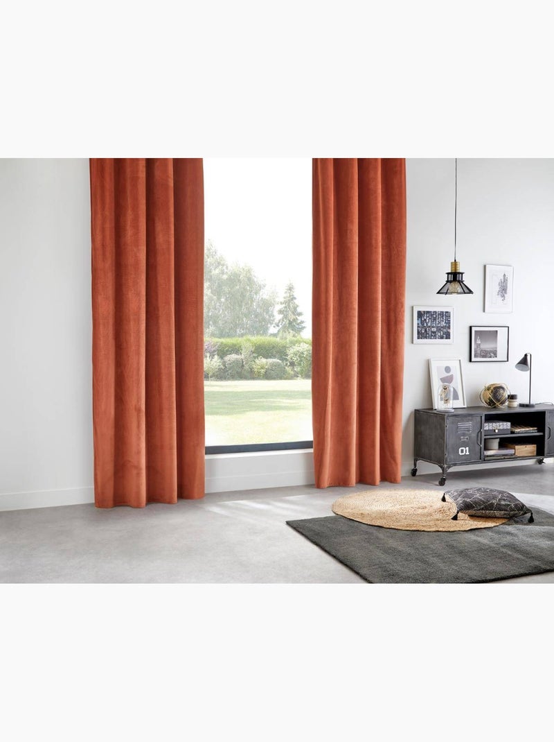 Rideau à oeillets occultant velours dolce Terracotta - Kiabi