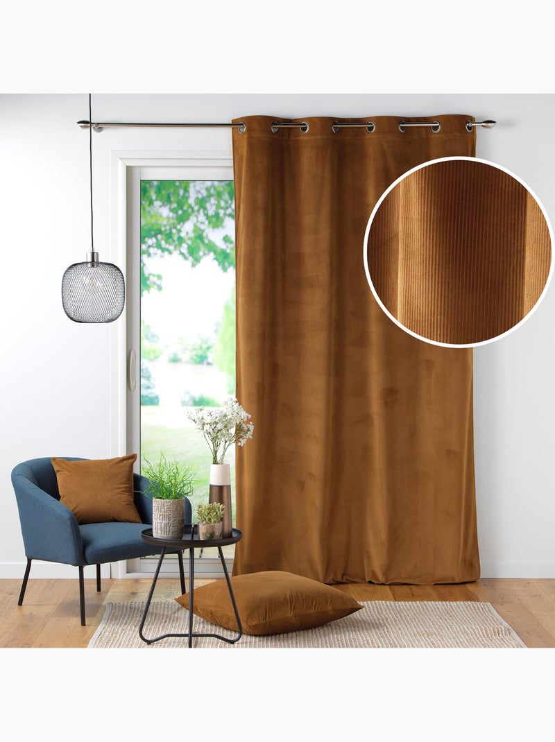 Rideau à œillets velours côtelé tendance Camel - Kiabi