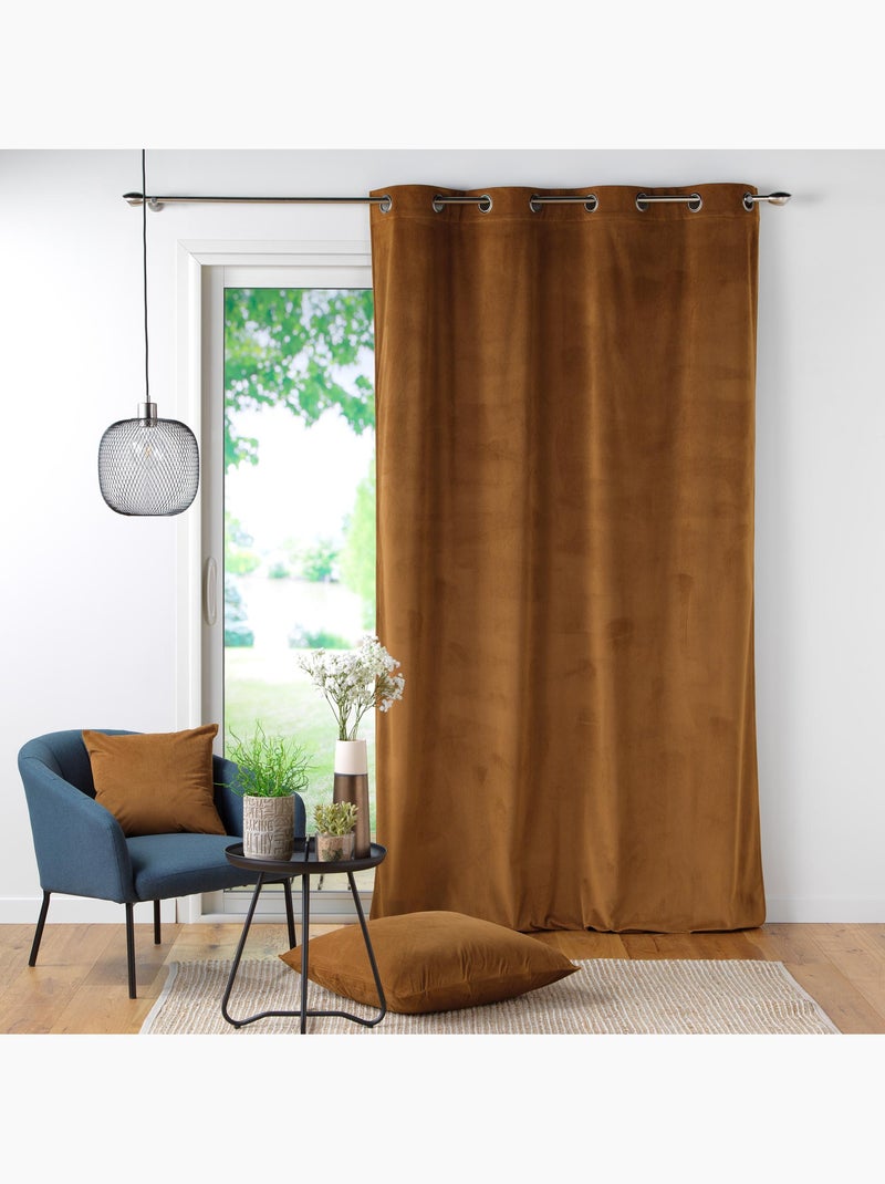 Rideau à œillets velours côtelé tendance Camel - Kiabi