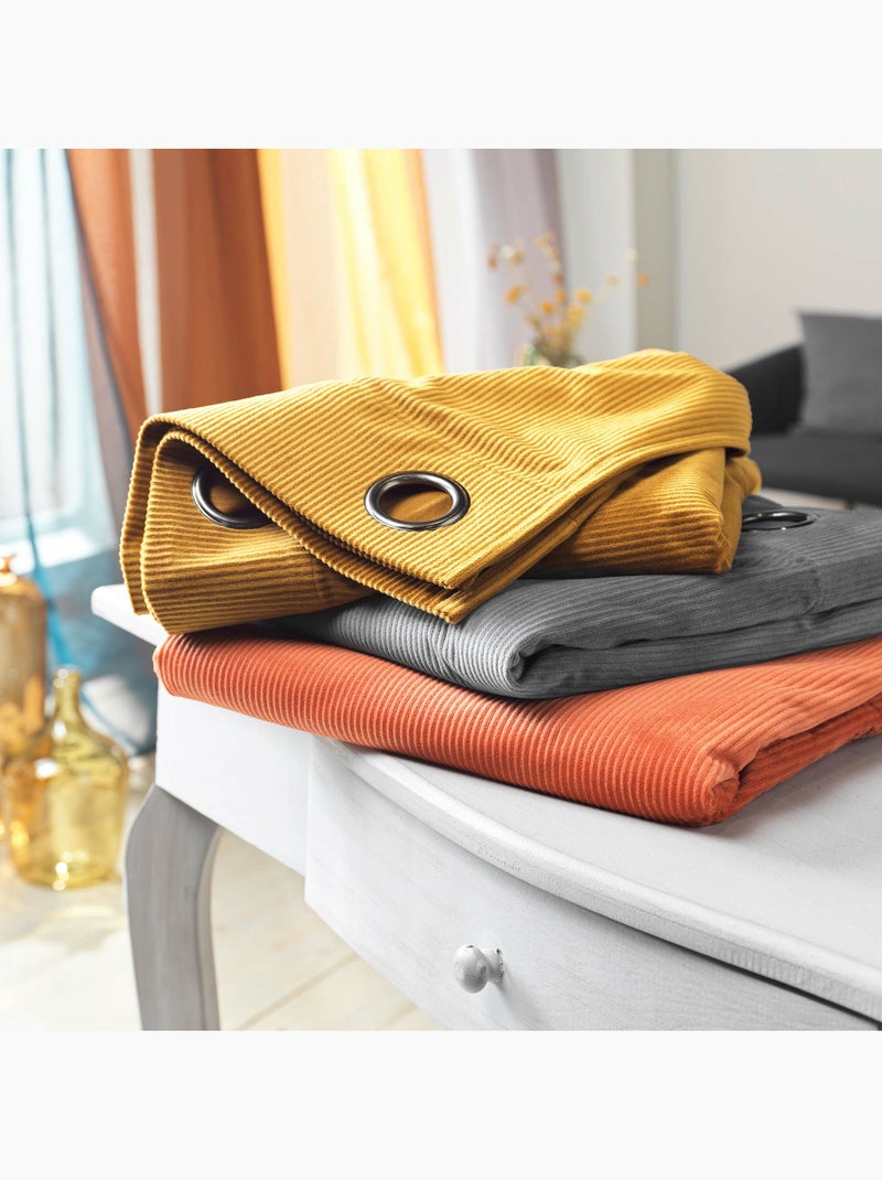 Rideau à œillets velours côtelé tendance Camel - Kiabi