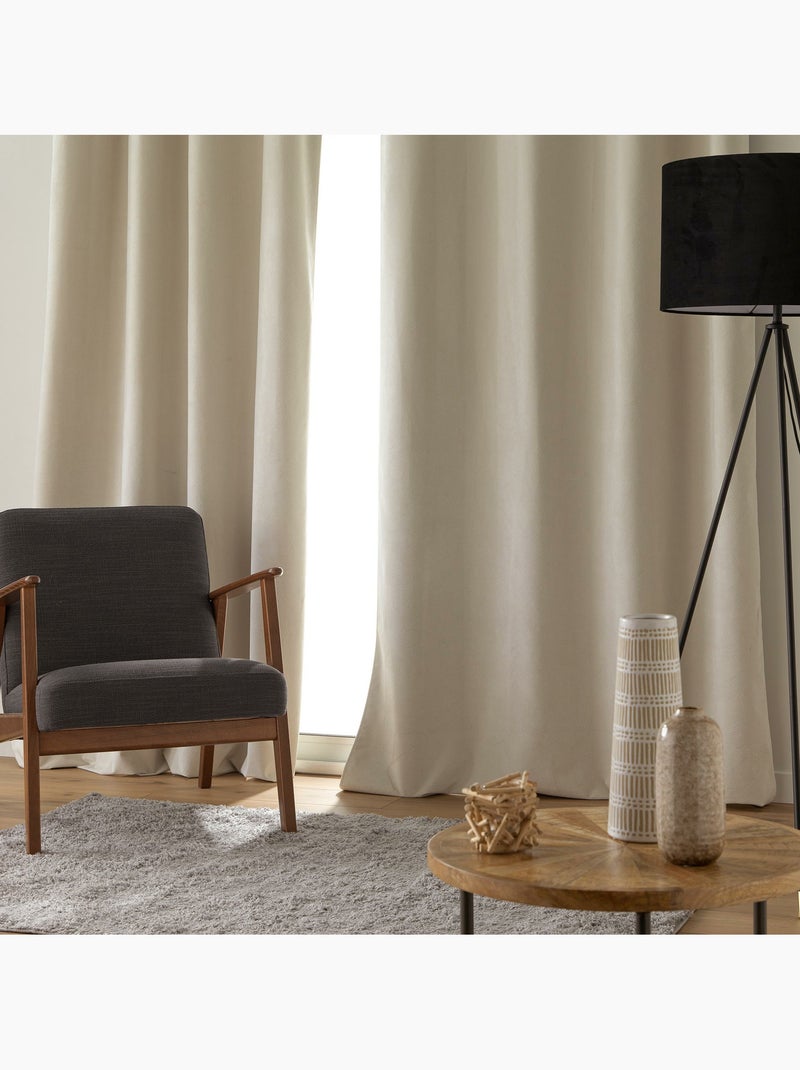 Rideau à œillets – velours texturé – 100 % occultant - léonie Beige naturel - Kiabi