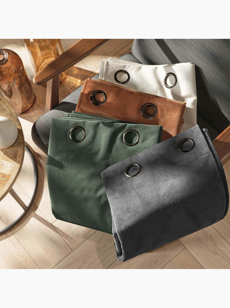 Rideau à œillets – velours texturé – 100 % occultant - léonie Vert - Kiabi