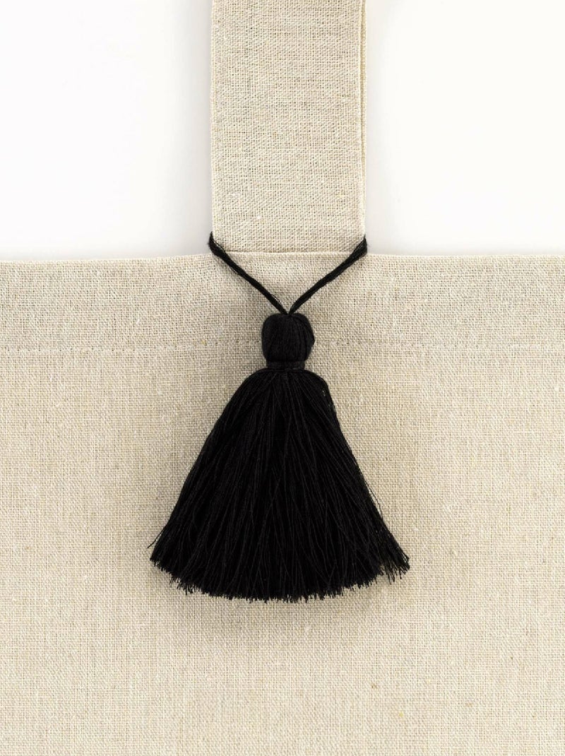Rideau à passants avec pompons uni Noir - Kiabi