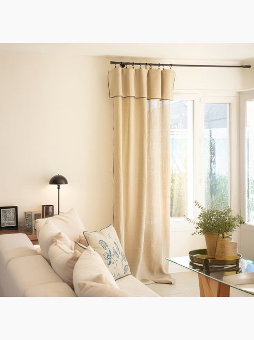 Rideau ajustable 100% lin lavé anneaux inclus - Kiabi