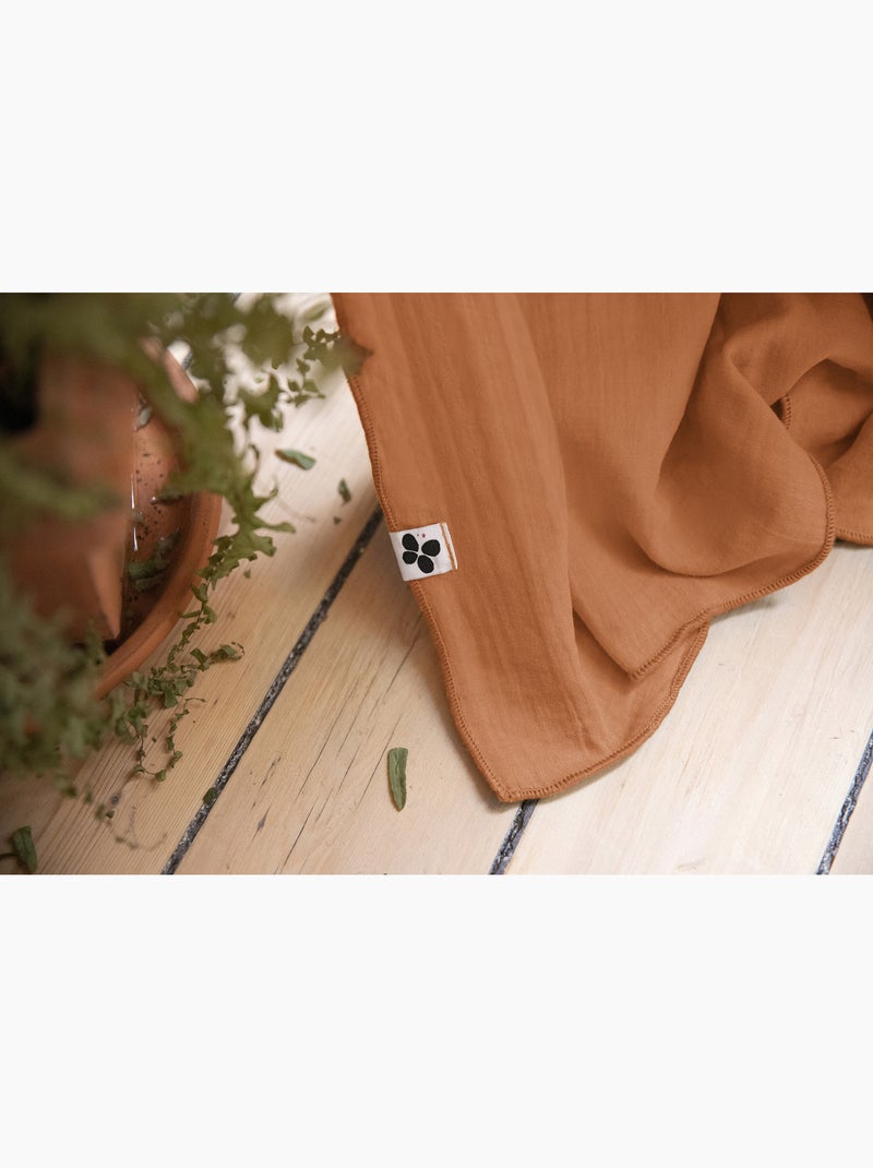 Rideau ajustable + 8 anneaux pince – gaze de coton – gaïa Abricot - Kiabi