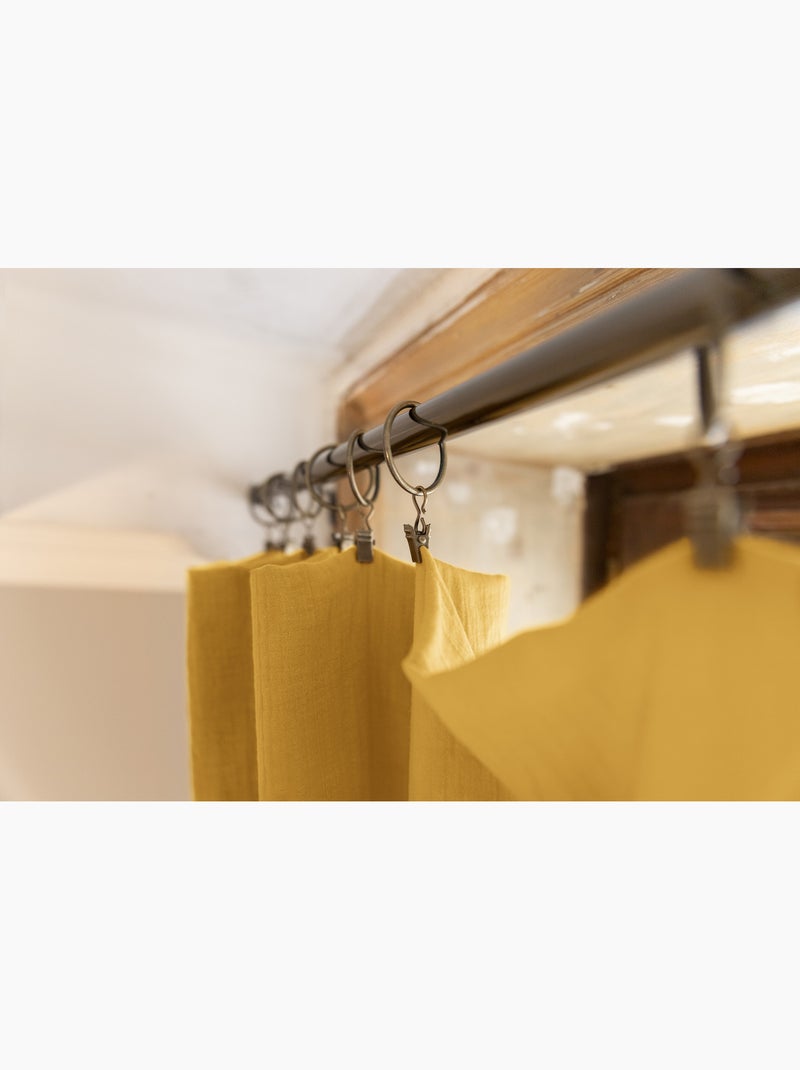Rideau ajustable + 8 anneaux pince – gaze de coton – gaïa Safran - Kiabi