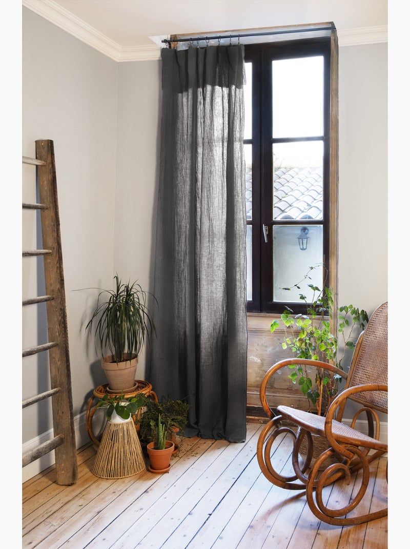 Rideau ajustable double gaze de coton avec 8 anneaux pince gaïa – hauteur modulable Gris Granit - Kiabi