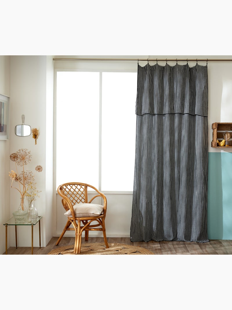 Rideau ajustable double gaze de coton vichie Noir - Kiabi