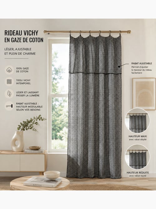 Rideau ajustable double gaze de coton vichie - Kiabi Rideau ajustable double gaze de coton vichie - Kiabi