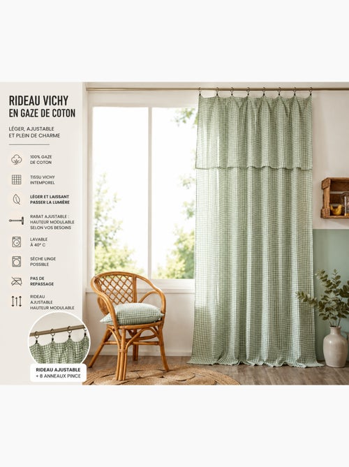 Rideau ajustable double gaze de coton vichie - Kiabi