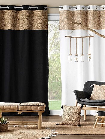 Rideau bi-matière avec toile de jute imprimée